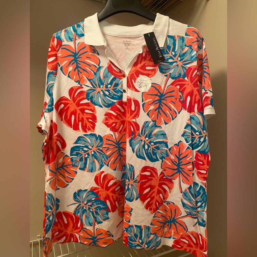 NEW Kim Rogers Perfectly Soft Coral Short Sleeve Cotton Polo size 2X